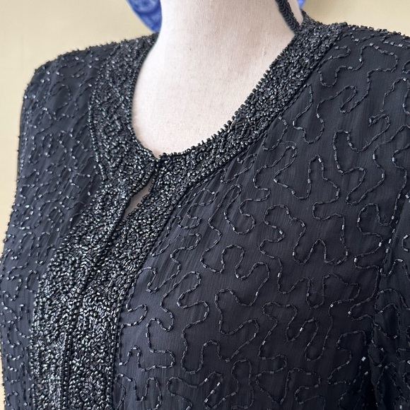 Laurence Kazar | Vintage Black Beaded Silk Jacket - Picture 3 of 8